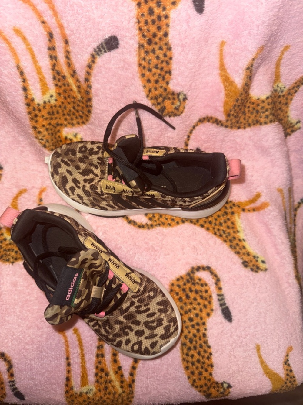 adidas Kids Leopard Print Sneakers with Pink Accents